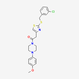 molecular formula C23H24ClN3O2S2 B2777178 2-(2-((3-Chlorobenzyl)thio)thiazol-4-yl)-1-(4-(4-methoxyphenyl)piperazin-1-yl)ethanone CAS No. 953931-89-0