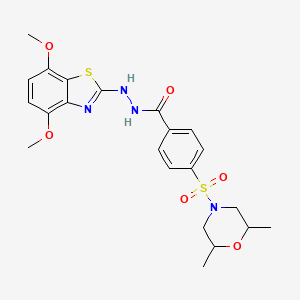 molecular formula C22H26N4O6S2 B2777185 N'-(4,7-dimethoxybenzo[d]thiazol-2-yl)-4-((2,6-dimethylmorpholino)sulfonyl)benzohydrazide CAS No. 851988-02-8