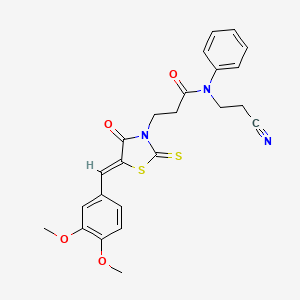 molecular formula C24H23N3O4S2 B2777192 N-(2-cyanoethyl)-3-[(5Z)-5-[(3,4-dimethoxyphenyl)methylidene]-4-oxo-2-sulfanylidene-1,3-thiazolidin-3-yl]-N-phenylpropanamide CAS No. 403829-67-4