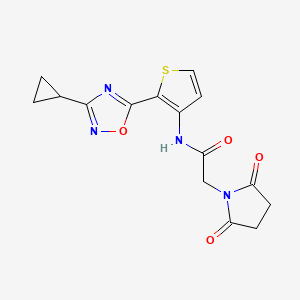 molecular formula C15H14N4O4S B2777193 N-(2-(3-cyclopropyl-1,2,4-oxadiazol-5-yl)thiophen-3-yl)-2-(2,5-dioxopyrrolidin-1-yl)acetamide CAS No. 1795297-76-5