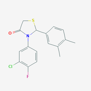 molecular formula C17H15ClFNOS B277720 3-(3-Chloro-4-fluorophenyl)-2-(3,4-dimethylphenyl)-1,3-thiazolidin-4-one 