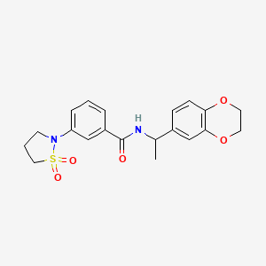 molecular formula C20H22N2O5S B2777207 N-(1-(2,3-dihydrobenzo[b][1,4]dioxin-6-yl)ethyl)-3-(1,1-dioxidoisothiazolidin-2-yl)benzamide CAS No. 941929-02-8