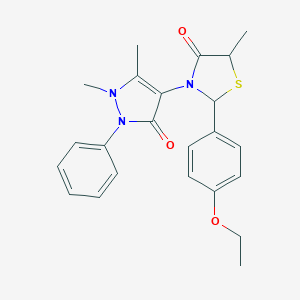 molecular formula C23H25N3O3S B277721 3-(1,5-dimethyl-3-oxo-2-phenyl-2,3-dihydro-1H-pyrazol-4-yl)-2-(4-ethoxyphenyl)-5-methyl-1,3-thiazolidin-4-one 