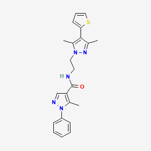 molecular formula C22H23N5OS B2777247 N-(2-(3,5-dimethyl-4-(thiophen-2-yl)-1H-pyrazol-1-yl)ethyl)-5-methyl-1-phenyl-1H-pyrazole-4-carboxamide CAS No. 2034373-90-3