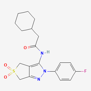 molecular formula C19H22FN3O3S B2777264 2-cyclohexyl-N-[2-(4-fluorophenyl)-5,5-dioxo-4,6-dihydrothieno[3,4-c]pyrazol-3-yl]acetamide CAS No. 450336-77-3