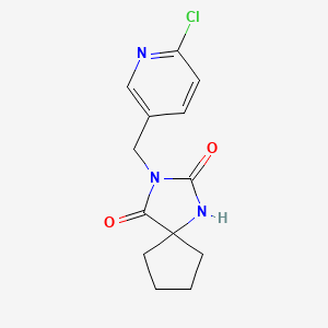 molecular formula C13H14ClN3O2 B2777289 3-[(6-氯吡啶-3-基)甲基]-1,3-二氮杂螺[4.4]壬烷-2,4-二酮 CAS No. 1016673-78-1