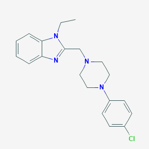 molecular formula C20H23ClN4 B277730 2-{[4-(4-chlorophenyl)-1-piperazinyl]methyl}-1-ethyl-1H-benzimidazole 