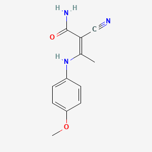 molecular formula C12H13N3O2 B2777330 2-氰基-3-(4-甲氧苯胺基)-2-丁烯酰胺 CAS No. 120651-01-6