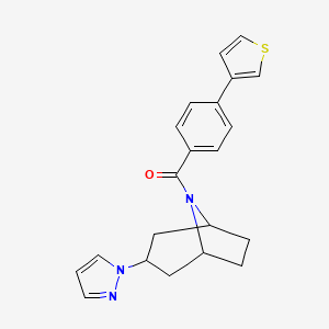 molecular formula C21H21N3OS B2777343 ((1R,5S)-3-(1H-pyrazol-1-yl)-8-azabicyclo[3.2.1]octan-8-yl)(4-(thiophen-3-yl)phenyl)methanone CAS No. 2310144-60-4