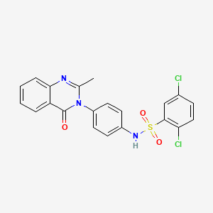 molecular formula C21H15Cl2N3O3S B2777363 2,5-dichloro-N-(4-(2-methyl-4-oxoquinazolin-3(4H)-yl)phenyl)benzenesulfonamide CAS No. 898421-13-1