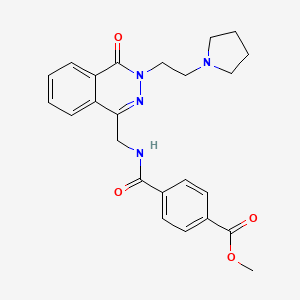 molecular formula C24H26N4O4 B2777381 甲基 4-(((4-氧代-3-(2-(吡咯啉-1-基)乙基)-3,4-二氢喹唑-1-基)甲基)氨基)苯甲酸酯 CAS No. 1428375-80-7