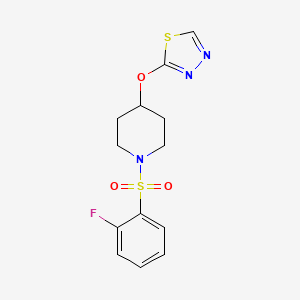 molecular formula C13H14FN3O3S2 B2777386 2-((1-((2-Fluorophenyl)sulfonyl)piperidin-4-yl)oxy)-1,3,4-thiadiazole CAS No. 2210052-12-1