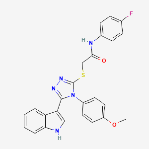 molecular formula C25H20FN5O2S B2777387 2-((5-(1H-indol-3-yl)-4-(4-methoxyphenyl)-4H-1,2,4-triazol-3-yl)thio)-N-(4-fluorophenyl)acetamide CAS No. 946329-92-6