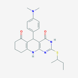 molecular formula C23H28N4O2S B2777388 2-(sec-butylthio)-5-(4-(dimethylamino)phenyl)-7,8,9,10-tetrahydropyrimido[4,5-b]quinoline-4,6(3H,5H)-dione CAS No. 631853-97-9