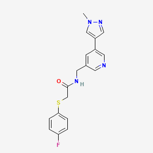 molecular formula C18H17FN4OS B2777394 2-((4-fluorophenyl)thio)-N-((5-(1-methyl-1H-pyrazol-4-yl)pyridin-3-yl)methyl)acetamide CAS No. 2034521-17-8
