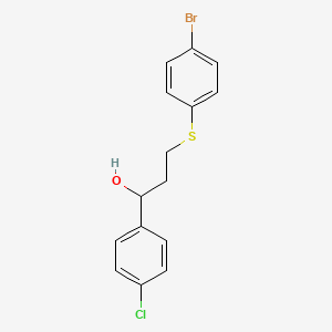 molecular formula C15H14BrClOS B2777404 3-[(4-溴苯基)硫代]-1-(4-氯苯基)-1-丙醇 CAS No. 338391-84-7