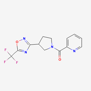 molecular formula C13H11F3N4O2 B2777406 Pyridin-2-yl(3-(5-(trifluoromethyl)-1,2,4-oxadiazol-3-yl)pyrrolidin-1-yl)methanone CAS No. 2034352-16-2