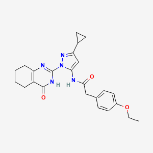 molecular formula C24H27N5O3 B2777414 N-(3-cyclopropyl-1-(4-oxo-3,4,5,6,7,8-hexahydroquinazolin-2-yl)-1H-pyrazol-5-yl)-2-(4-ethoxyphenyl)acetamide CAS No. 1207046-10-3