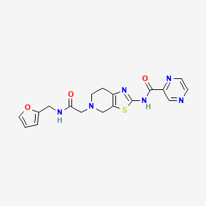 molecular formula C18H18N6O3S B2777431 N-(5-(2-((furan-2-ylmethyl)amino)-2-oxoethyl)-4,5,6,7-tetrahydrothiazolo[5,4-c]pyridin-2-yl)pyrazine-2-carboxamide CAS No. 1351635-24-9