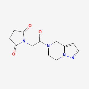 molecular formula C12H14N4O3 B2777440 1-(2-(6,7-dihydropyrazolo[1,5-a]pyrazin-5(4H)-yl)-2-oxoethyl)pyrrolidine-2,5-dione CAS No. 2034264-68-9