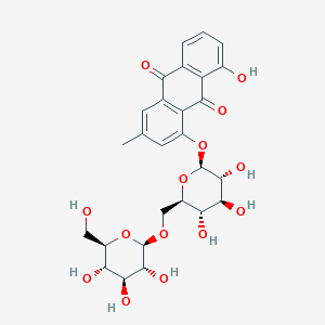 molecular formula C27H30O14 B2777468 9,10-Anthracenedione, 1-[(6-O-beta-D-glucopyranosyl-beta-D-glucopyranosyl)oxy]-8-hydroxy-3-methyl- CAS No. 54944-38-6