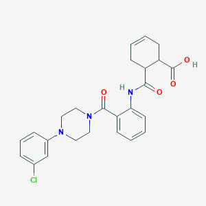 molecular formula C25H26ClN3O4 B277747 6-[(2-{[4-(3-Chlorophenyl)-1-piperazinyl]carbonyl}anilino)carbonyl]-3-cyclohexene-1-carboxylicacid 