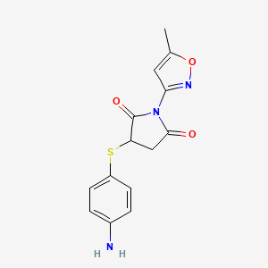 molecular formula C14H13N3O3S B2777490 3-[(4-Aminophenyl)thio]-1-(5-methylisoxazol-3-yl)-pyrrolidine-2,5-dione CAS No. 931291-42-8