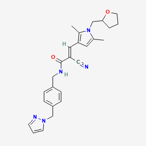 molecular formula C26H29N5O2 B2777523 (E)-2-cyano-3-[2,5-dimethyl-1-(oxolan-2-ylmethyl)pyrrol-3-yl]-N-[[4-(pyrazol-1-ylmethyl)phenyl]methyl]prop-2-enamide CAS No. 1007702-52-4
