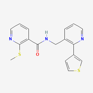 molecular formula C17H15N3OS2 B2777528 2-(methylthio)-N-((2-(thiophen-3-yl)pyridin-3-yl)methyl)nicotinamide CAS No. 2034543-94-5