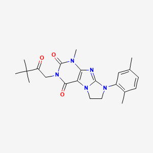 molecular formula C22H27N5O3 B2777534 3-(3,3-dimethyl-2-oxobutyl)-8-(2,5-dimethylphenyl)-1-methyl-7,8-dihydro-1H-imidazo[2,1-f]purine-2,4(3H,6H)-dione CAS No. 919013-24-4