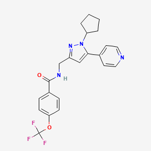 molecular formula C22H21F3N4O2 B2777551 N-((1-cyclopentyl-5-(pyridin-4-yl)-1H-pyrazol-3-yl)methyl)-4-(trifluoromethoxy)benzamide CAS No. 1421459-90-6