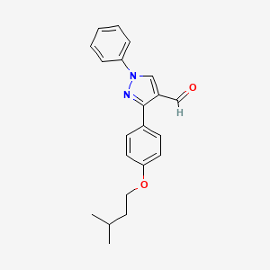 molecular formula C21H22N2O2 B2777554 3-[4-(3-methylbutoxy)phenyl]-1-phenyl-1H-pyrazole-4-carbaldehyde CAS No. 1234692-29-5