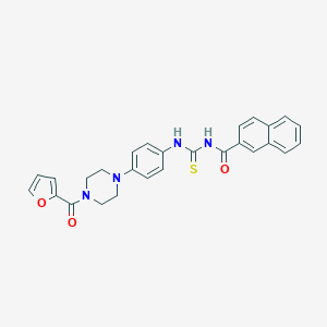 molecular formula C27H24N4O3S B277757 N-{4-[4-(2-furoyl)-1-piperazinyl]phenyl}-N'-(2-naphthoyl)thiourea 