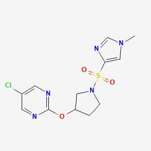 molecular formula C12H14ClN5O3S B2777579 5-chloro-2-((1-((1-methyl-1H-imidazol-4-yl)sulfonyl)pyrrolidin-3-yl)oxy)pyrimidine CAS No. 2034322-22-8
