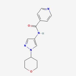 molecular formula C14H16N4O2 B2777591 N-(1-(tetrahydro-2H-pyran-4-yl)-1H-pyrazol-4-yl)isonicotinamide CAS No. 1797021-52-3
