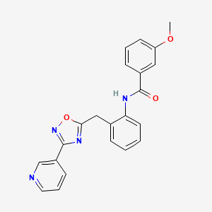 molecular formula C22H18N4O3 B2777592 3-methoxy-N-(2-((3-(pyridin-3-yl)-1,2,4-oxadiazol-5-yl)methyl)phenyl)benzamide CAS No. 1797267-59-4