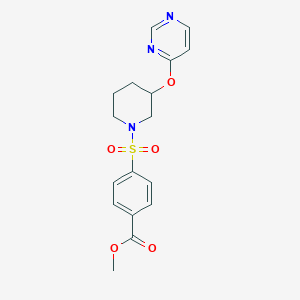 molecular formula C17H19N3O5S B2777593 Methyl 4-((3-(pyrimidin-4-yloxy)piperidin-1-yl)sulfonyl)benzoate CAS No. 2034277-26-2