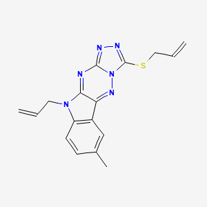 molecular formula C17H16N6S B2777597 4-Methyl-8-prop-2-enyl-14-prop-2-enylsulfanyl-8,10,12,13,15,16-hexazatetracyclo[7.7.0.02,7.011,15]hexadeca-1(16),2(7),3,5,9,11,13-heptaene CAS No. 426236-48-8