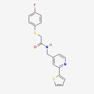 molecular formula C18H15FN2OS2 B2777611 2-((4-fluorophenyl)thio)-N-((2-(thiophen-2-yl)pyridin-4-yl)methyl)acetamide CAS No. 1903079-17-3