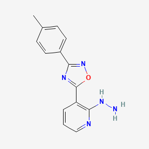molecular formula C14H13N5O B2777625 2-Hydrazino-3-[3-(4-methylphenyl)-1,2,4-oxadiazol-5-yl]pyridine CAS No. 1370592-62-3