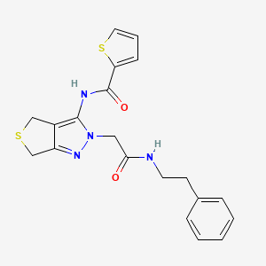 molecular formula C20H20N4O2S2 B2777633 N-(2-(2-oxo-2-(phenethylamino)ethyl)-4,6-dihydro-2H-thieno[3,4-c]pyrazol-3-yl)thiophene-2-carboxamide CAS No. 1105219-99-5