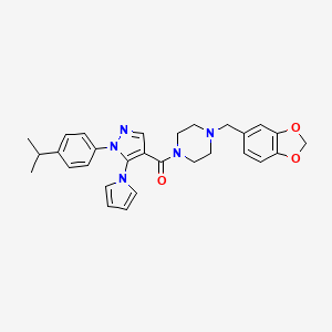 (4-(benzo[d][1,3]dioxol-5-ylmethyl)piperazin-1-yl)(1-(4-isopropylphenyl)-5-(1H-pyrrol-1-yl)-1H-pyrazol-4-yl)methanone