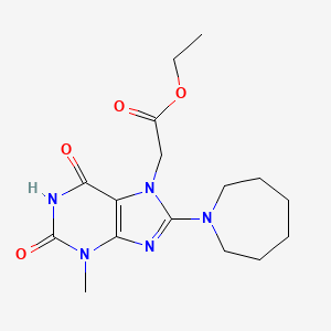molecular formula C16H23N5O4 B2777646 (8-环庚烷-1-基-3-甲基-2,6-二氧代-1,2,3,6-四氢-嘧啶-7-基)-乙酸乙酯 CAS No. 313528-23-3