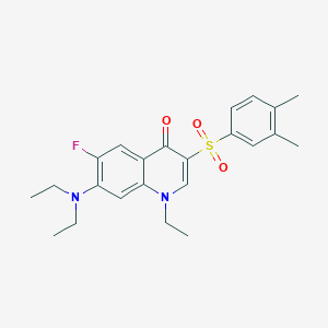 molecular formula C23H27FN2O3S B2777671 7-(diethylamino)-3-((3,4-dimethylphenyl)sulfonyl)-1-ethyl-6-fluoroquinolin-4(1H)-one CAS No. 892766-32-4