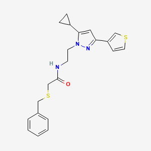 2-(benzylthio)-N-(2-(5-cyclopropyl-3-(thiophen-3-yl)-1H-pyrazol-1-yl)ethyl)acetamide