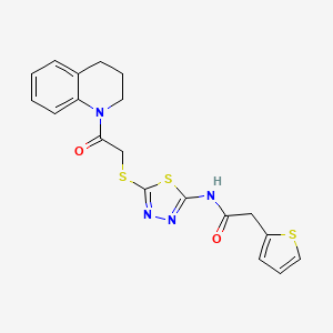 molecular formula C19H18N4O2S3 B2777680 N-(5-((2-(3,4-二氢喹啉-1(2H)-基)-2-氧代乙基)硫)-1,3,4-噻二唑-2-基)-2-(噻吩-2-基)乙酰胺 CAS No. 477211-99-7