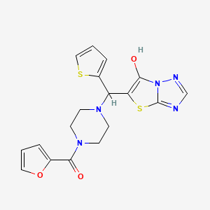 molecular formula C18H17N5O3S2 B2777685 Furan-2-yl(4-((6-hydroxythiazolo[3,2-b][1,2,4]triazol-5-yl)(thiophen-2-yl)methyl)piperazin-1-yl)methanone CAS No. 868221-04-9