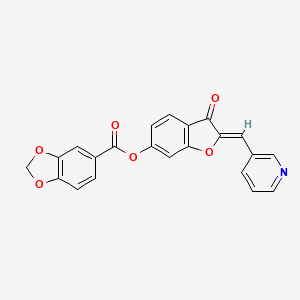 molecular formula C22H13NO6 B2777690 (Z)-3-oxo-2-(pyridin-3-ylmethylene)-2,3-dihydrobenzofuran-6-yl benzo[d][1,3]dioxole-5-carboxylate CAS No. 622800-36-6