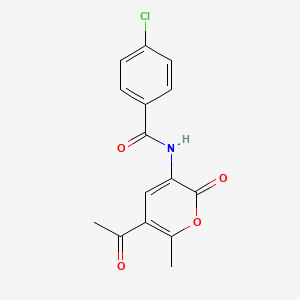 molecular formula C15H12ClNO4 B2777699 N-(5-acetyl-6-methyl-2-oxo-2H-pyran-3-yl)-4-chlorobenzenecarboxamide CAS No. 338404-93-6