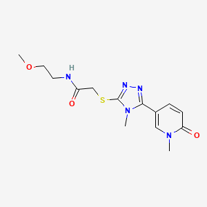 molecular formula C14H19N5O3S B2777702 N-(2-甲氧基乙基)-2-((4-甲基-5-(1-甲基-6-氧代-1,6-二氢喹啉-3-基)-4H-1,2,4-三唑-3-基)硫)乙酰胺 CAS No. 1105209-49-1